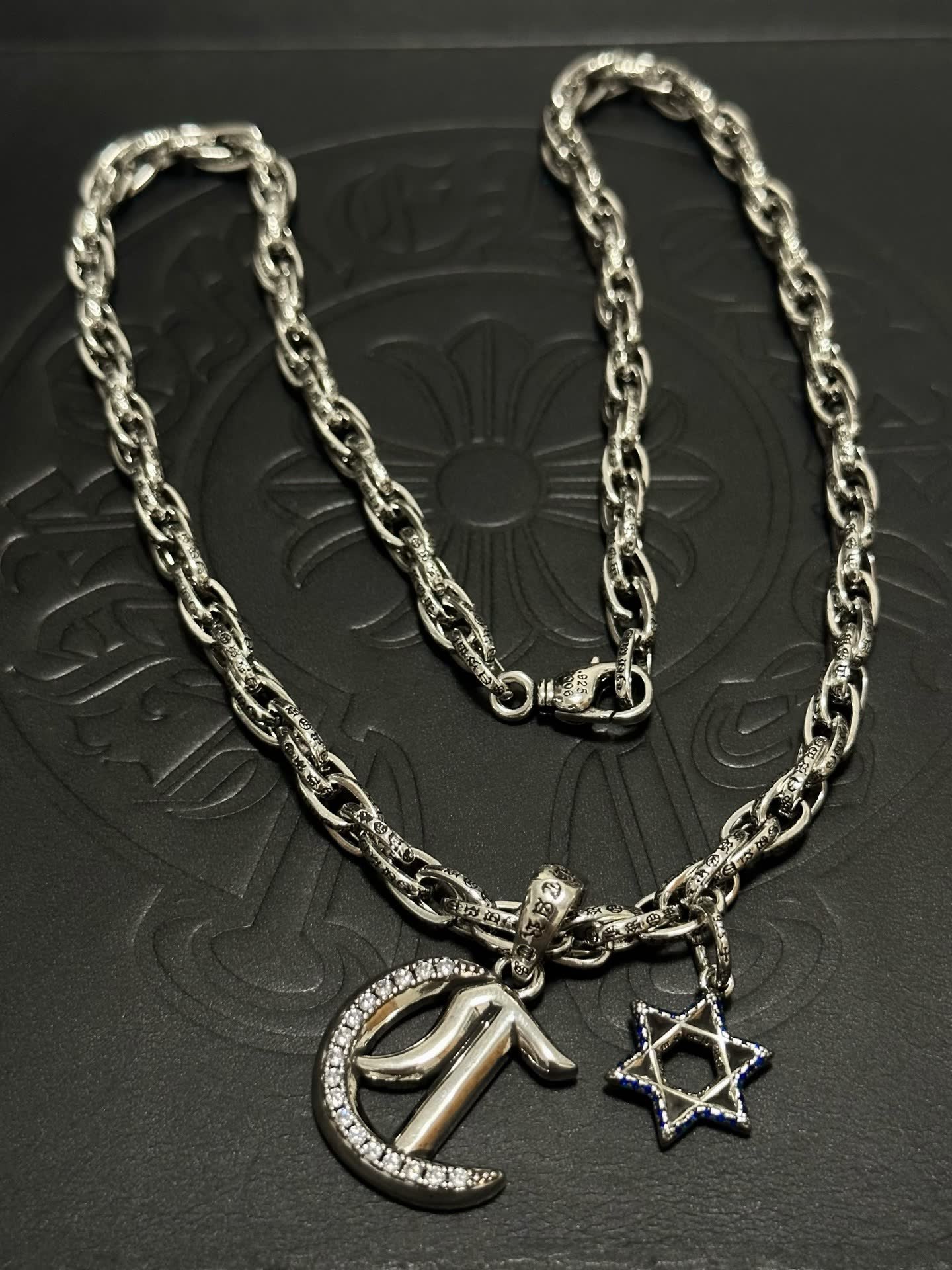 Chrome Hearts Silver Chain with Crescent and Star Design